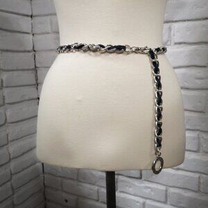 Michael Kors Adjustable Silver Tone Chain Link with a Navy Material Weave Belt